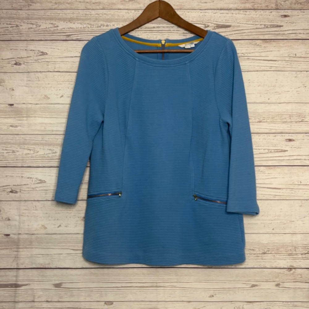Boden Blue Ribbed Ottoman Cotton Tunic Top Zipper Pockets WL963 US 10